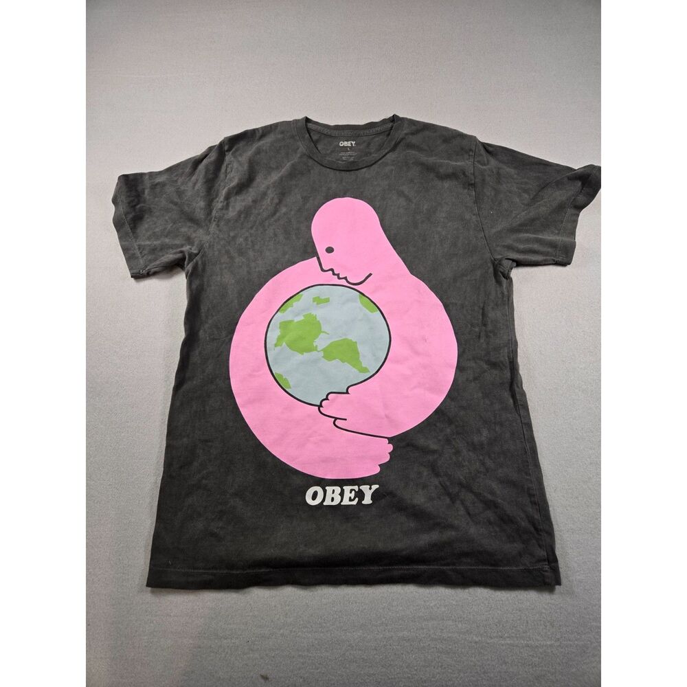 OBEY World Graphic T-Shirt – Size Large – Black/Pink
